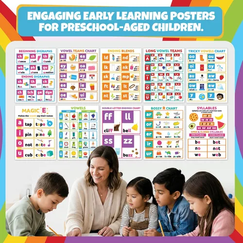Miniatura 4 de Sproutbrite Paquete de 12 carteles educativos para niños pequeños (12 x 16 pulgadas), vocales fonéticas, gráficos de artes del lenguaje