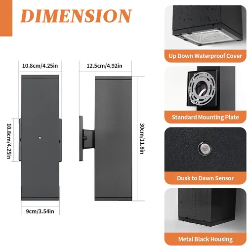 Miniatura 6 de 1 paquete de iluminación exterior del atardecer al amanecer, luces LED cuadradas hacia arriba y hacia abajo, accesorios de iluminación exterior