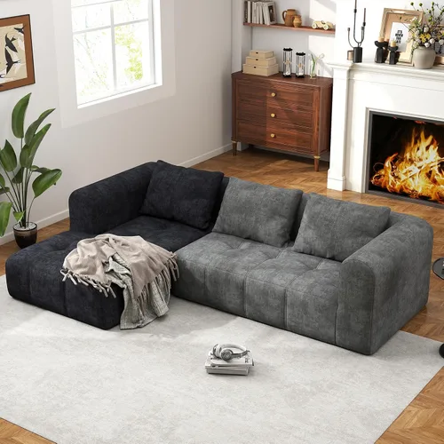 Miniatura 8 de Sofá seccional modular de 105", sofá sin estructura para sala de estar, sofá seccional tipo nube con asiento profundo, sofá en forma de L, sofás