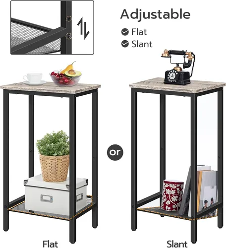 Miniatura 8 de HOOBRO Mesa auxiliar alta, mesa de teléfono industrial con estantes de malla ajustables, para sala de estar, dormitorio, entrada, oficina