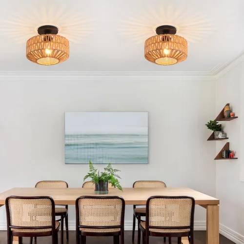 Miniatura 4 de Lámpara de Techo, Lámpara de Techo de Ratán Tejida a Mano de Montaje Empotrado, Lámparas de Techo Estilo Granja Montaje de Techo Boho para Pasillo