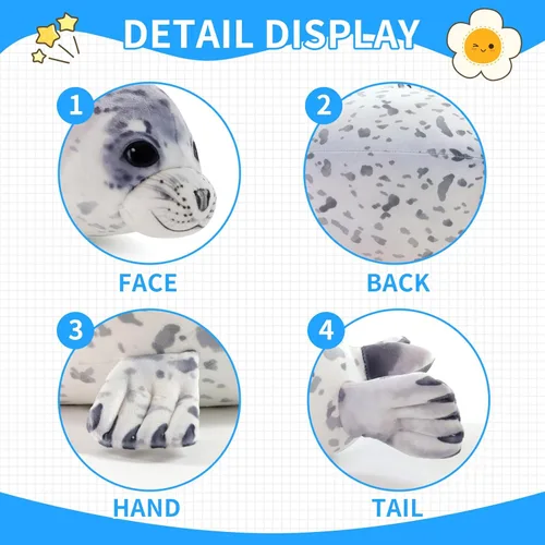 Miniatura 4 de Sew Butiful Juguete de Peluche de Foca, Lindos peluches, Almohada de Peluche de Foca de 20", Regalo para Niñas y Niños para Cumpleaños y Navidad
