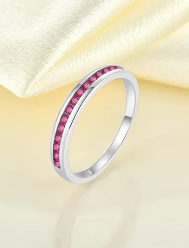 Miniatura 4 de YL Anillos apilables de plata de ley 925 con halo de piedra natal de eternidad, joyería para mujer
