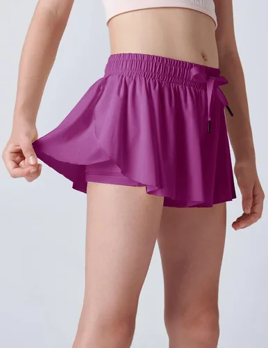 Miniatura 3 de Paquete de 3 pantalones cortos fluidos para niñas con forro de elastano, 2 en 1, faldas de mariposa para jóvenes, para fitness, correr, deportes