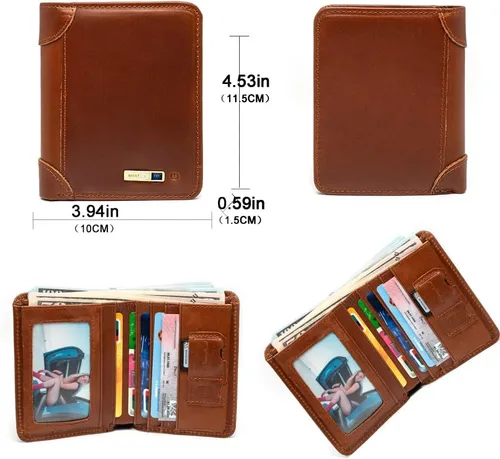 Miniatura 3 de Cartera inteligente para hombres, buscador de tarjetas de seguimiento, regalo del día de San Valentín para novio Marrón
