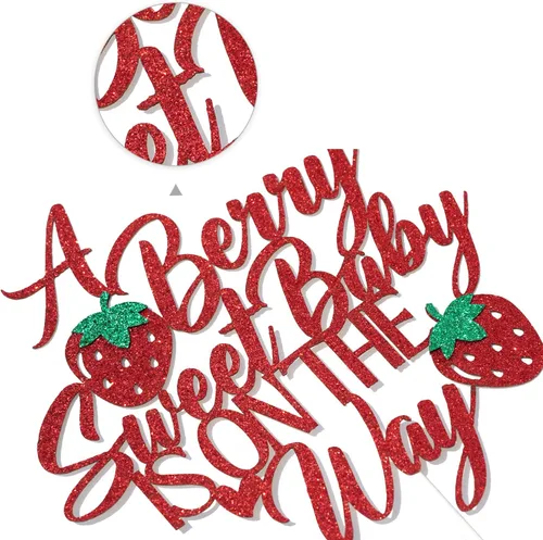 Miniatura 7 de A Berry Sweet Baby is on the Way - Decoración para tartas, Sweet One Cake Topper, Berry Sweet, decoración de fiesta de baby shower, purpurina roja