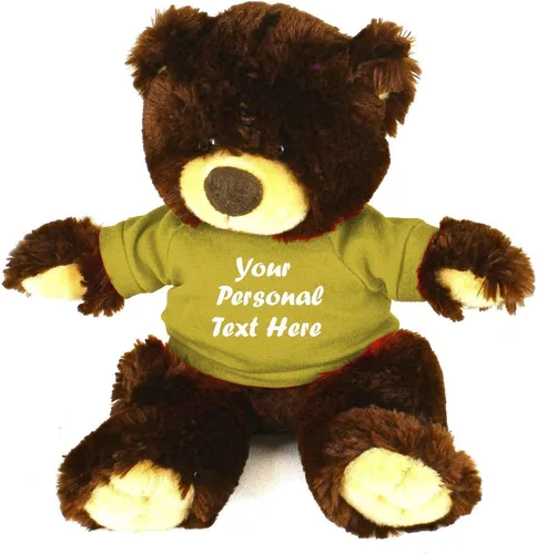 Miniatura 14 de Plushland Oso de peluche Noah de chocolate de 12 pulgadas, regalo personalizado, texto personalizado en la camisa, gran regalo para el día