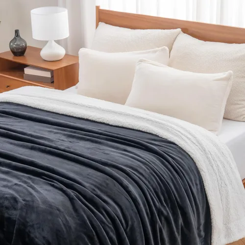 Miniatura 2 de Manta Berkshire - Manta de forro polar de felpa, manta reversible Loftmink cálida y suave para cama, sofá y viajes, negra, 60 x 90 pulgadas
