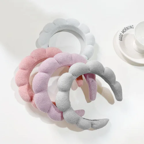 Miniatura 3 de AOENJIE Diademas de spa para lavar la cara o maquillaje, diademas de burbuja de esponja para el cuidado de la piel, diadema de tela de rizo