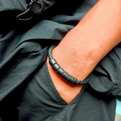 Miniatura 2 de Pulsera personalizada para hombre con cuentas de nombre personalizadas, pulsera de cuero trenzado personalizada grabada con 2-6 nombres