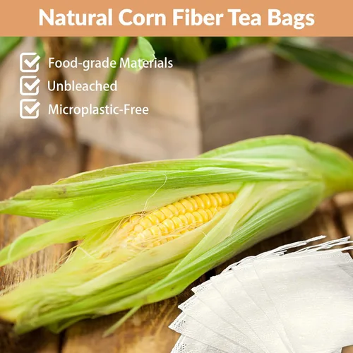 Miniatura 4 de 300 bolsas de té desechables para té de hojas sueltas, bolsas de filtro de té de grado alimenticio de fibra de maíz natural con cordón, bolsa