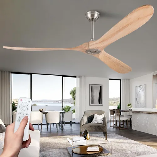 Miniatura 16 de Ventilador de techo de 42 pulgadas de madera maciza con control remoto, ventilador de techo negro sin luz, 6 velocidades, silencioso, motor CC
