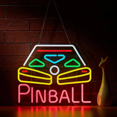 Roouneon Pinball - Letrero de neón para decoración de pared con interruptor regulable, luz LED de neón