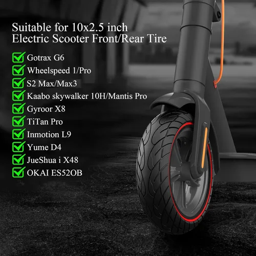Miniatura 5 de Cooryda 60/70-6.5 Neumático para patinete, 10x2.50 Neumático sólido para patinete de 10 pulgadas, neumáticos sin cámara de goma para patinete