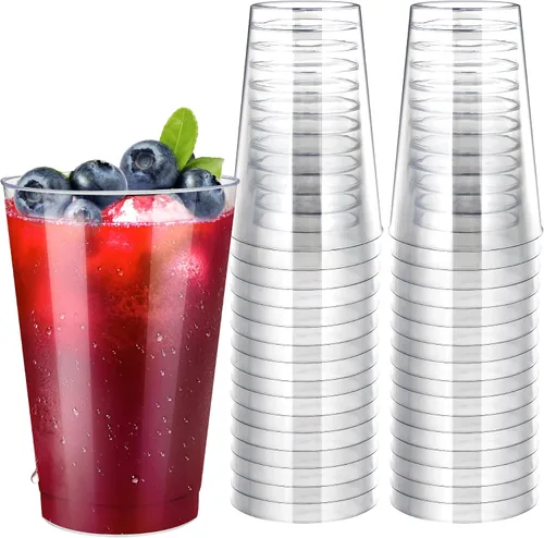 Miniatura 12 de Byvivace Vasos de plástico transparente de 12 onzas con borde dorado, resistentes y aptos para alimentos, desechables, copas de vino, copas de boda