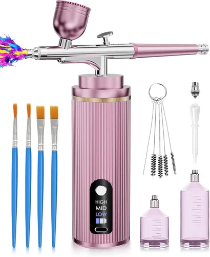 Miniatura 10 de Airbrush-Kit - Compresor de aerógrafo inalámbrico recargable - Pistola de aerógrafo de mano automática, juego de aerógrafo, cepillo de aire Rosa