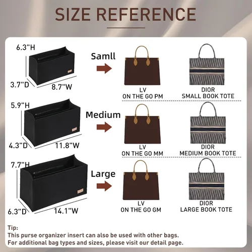 Miniatura 2 de Doxo Organizador de bolso, organizador de bolsa de fieltro con cremallera, perfecto para Lv Onthego GM 40 y D Book Tote grande (negro con cubierta)