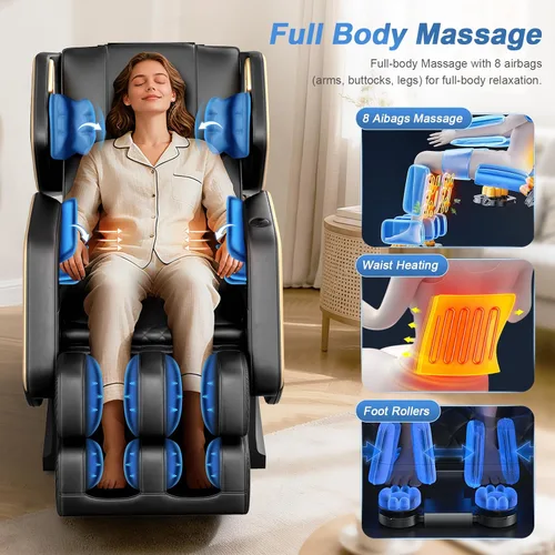Miniatura 5 de Silla de masaje de cuerpo completo, silla de masaje de gravedad cero 2026 para fatiga de espalda con 10 rodillos fijos, calefacción, bolsas de aire
