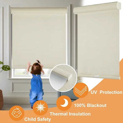 Miniatura 3 de Persilux Persianas enrollables 100 % opacas sin cordones, para ventanas con tela texturizada, protección UV, persianas con aislamiento térmico