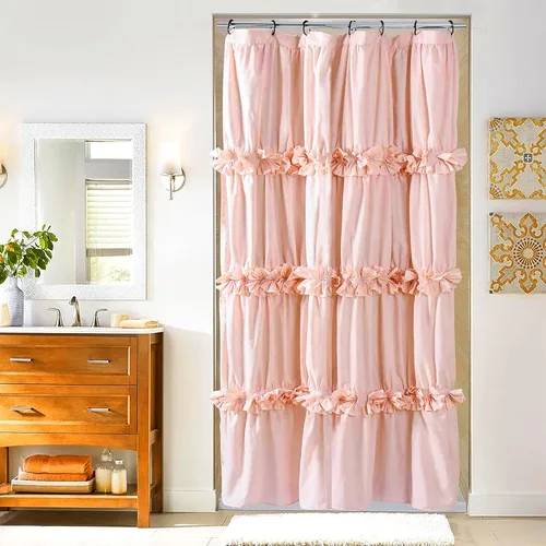 Homechoice Decor Cortina de ducha con volantes pequeños, 36 pulgadas de ancho x 72 pulgadas de alto, cortina de baño vintage hecha a mano con