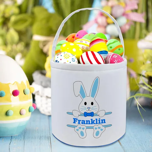 Miniatura 6 de kioskbanks Cesta de Pascua personalizada con nombre para niños, lona personalizada, cubo de Pascua, regalo para niños y niñas Estilo2-azul