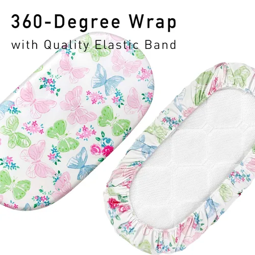 Miniatura 4 de Gllquen Baby Paquete de 4 sábanas de moisés, transpirable y acogedora, sábana bajera elástica para cuna de viaje, patrón floral de moda, sábanas