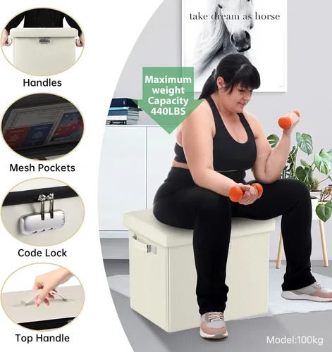 Miniatura 5 de DocSafe Otomana de almacenamiento con cerradura, caja de almacenamiento plegable de 17 pulgadas resistente al fuego y al agua con asas, segura