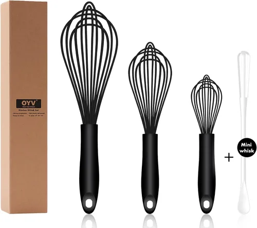 Miniatura 11 de OYV Batidor de silicona colorido apto para lavavajillas, diseño sellado impermeable, juego de 3, batidores de cocina profesionales para cocinar