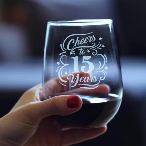 Miniatura 4 de Personalizado Salud a los 15 años - Copa de vino sin tallo con mensaje grabado personalizado - Regalos para decoración de fiesta de 15 aniversario