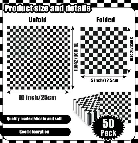 Miniatura 2 de SietDESEO 50 servilletas de 3 capas con bandera a cuadros, servilletas de papel desechables para cena, cumpleaños, carreras, fiestas temáticas
