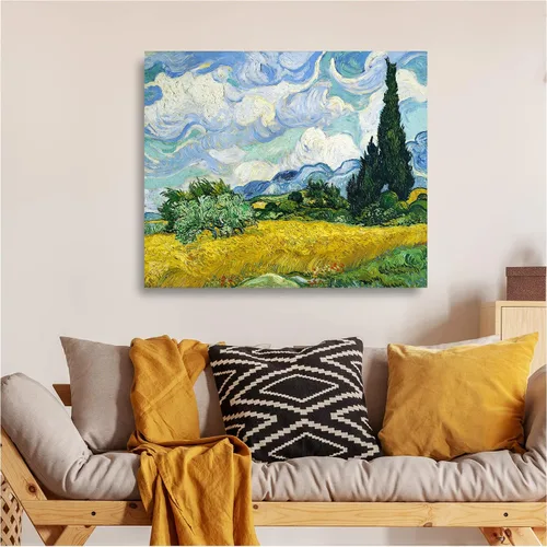 Miniatura 625 de A&T ARTWORK Campo de trigo con cipreses de Van Gogh Las reproducciones de arte clásico mundial, impresiones en lienzo giclée para decoración
