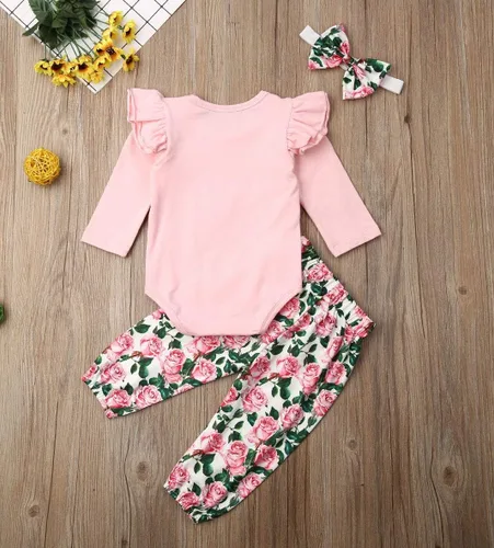 Miniatura 2 de Conjunto de 2 conjuntos de 2 piezas con estampado de letra y manga purfle para bebés y niñas