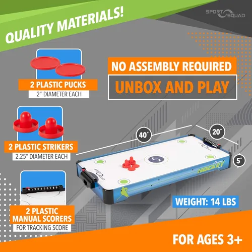 Miniatura 5 de Sport Squad HX40 40 inch Table Top Air Hockey Table for Kids and Adults - Electric Motor Fan - Includes 2 Pushers and 2 Air Hockey Pucks - Great for