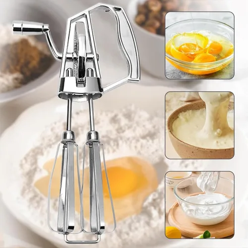 Miniatura 2 de Batidor de huevos, batidor manual de huevos de acero inoxidable con cabezales giratorios dobles para batir y hornear eficientes