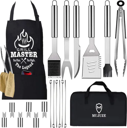 Miniatura 9 de MUJUZE - Accesorios para parrilla, regalos de barbacoa para hombres, juegos de parrilla para papá, accesorios de barbacoa con delantal para papá
