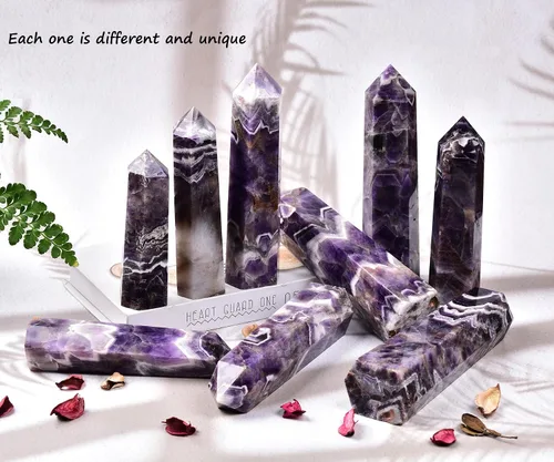 Miniatura 7 de AMOYSTONE Dream Amethyst - Varita hexagonal con 6 pilares facetados individuales de 0.6-1 libras para reiki, meditación, colección, decoración