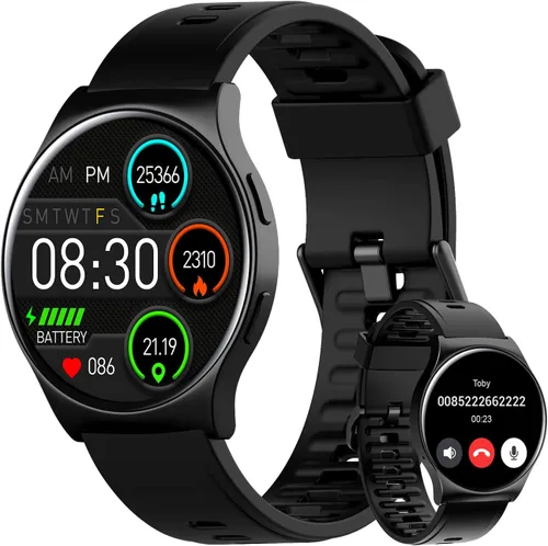 BENIO Reloj inteligente (respuesta/hacer llamada), caras de reloj AI, AMOLED de 1.43 pulgadas con AOD, IP68 impermeable rastreador de fitness, Negro