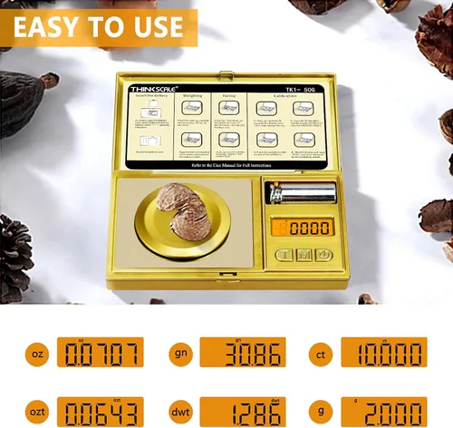 Miniatura 5 de THINKSCALE - Báscula digital de 50 g / 0,001 g, báscula de joyería y gemas de oro, báscula de mg para polvo, recarga, báscula de microgramos
