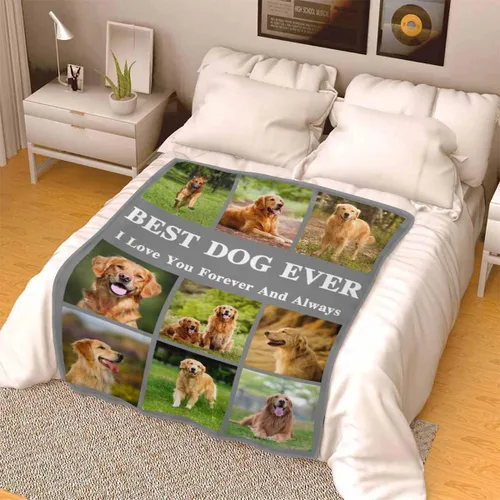 Miniatura 3 de InterestPrint Manta personalizada con texto fotográfico, 9 fotos, Best Dog Ever - Manta personalizada de franela polar para cumpleaños familiar, se