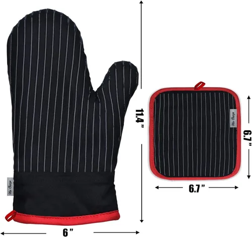 Miniatura 6 de Juego de manoplas de horno y soportes para ollas, guantes de horno y agarraderas con algodón de alta resistencia al calor, extra gruesos, largos