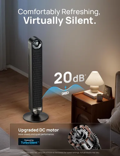 Miniatura 3 de Dreo - Ventilador de torre para dormitorio, DC actualizado de 9 velocidades 25dB ultrasilencioso, ventilador de piso, ventiladores oscilantes de 90°