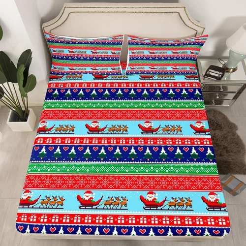 Miniatura 8 de Juego de sábanas con diseño de Papá Noel y muñeco de nieve para niños, niñas y niños, de temática navideña, juego de cama con diseño de árbol