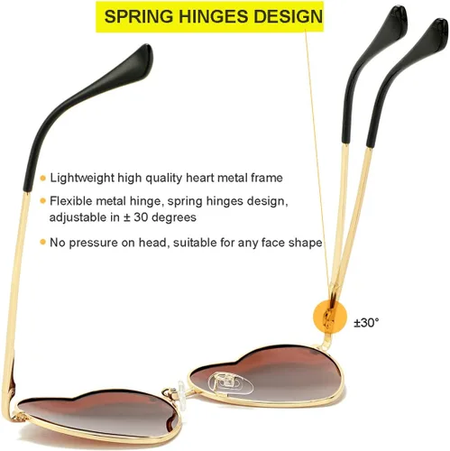 Miniatura 5 de JOVAKIT Gafas de sol polarizadas con forma de corazón para mujer, estilo encantador, marco de metal, lentes de protección UV400