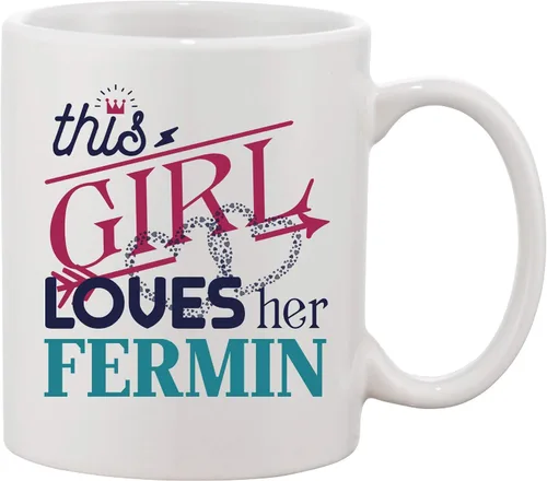 Taza divertida de regalo para ella, esposa, con texto en inglés «This Girl Loves Her Husband Fermin», taza de café con nombre de marido, 11 onzas,