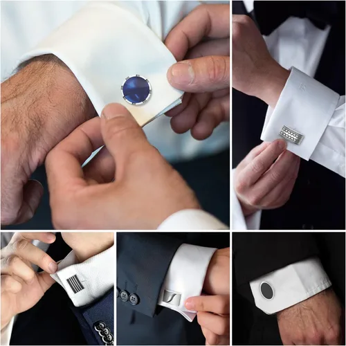 Miniatura 3 de Gemelos para hombres, camisa de esmoquin de acero inoxidable 316L, accesorios únicos de negocios, novio, boda, negro, plata, oro, joyería para hijo