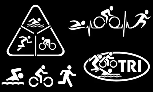 Calcomanías de Triatlón Paquete de 4: Nadar Ciclismo Correr, TRI, Latido del Corazón de Triatlón (Blanco, Grande ~5 pulgadas)