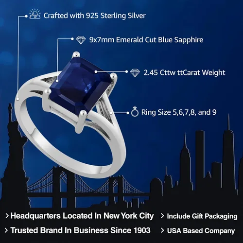 Miniatura 2 de Gem Stone King Anillo de compromiso solitario con diseño clásico de vástago dividido para mujer, plata de ley 925, piedra natal de piedra preciosa