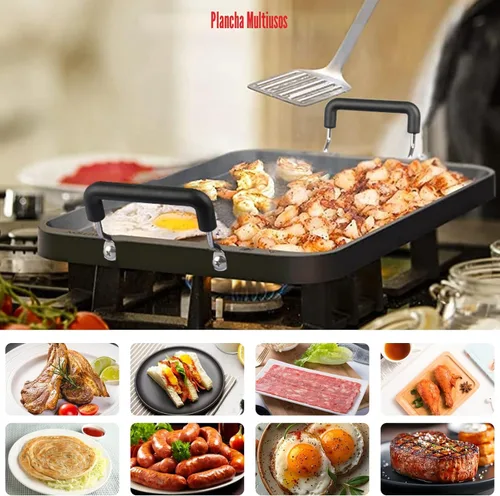 Miniatura 6 de Vayepro - Plancha para estufa, sartén grande de 2 quemadores para estufa, de aluminio, antiadherente, con asas, para cocina en interiores