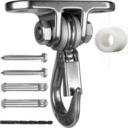 Miniatura 7 de Colgador de columpio con rodamiento silencioso giratorio Colgador de acero inoxidable resistente 180°+360° Gancho giratorio de columpio Capacidad