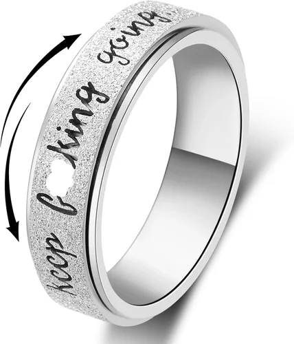 Miniatura 12 de Fidget Ring Women for Anxiety Rings:Personalized Inspirational Mantra Stainless Steel Silver Black Rainbow Rose Gold Spinning Ring for Men Women